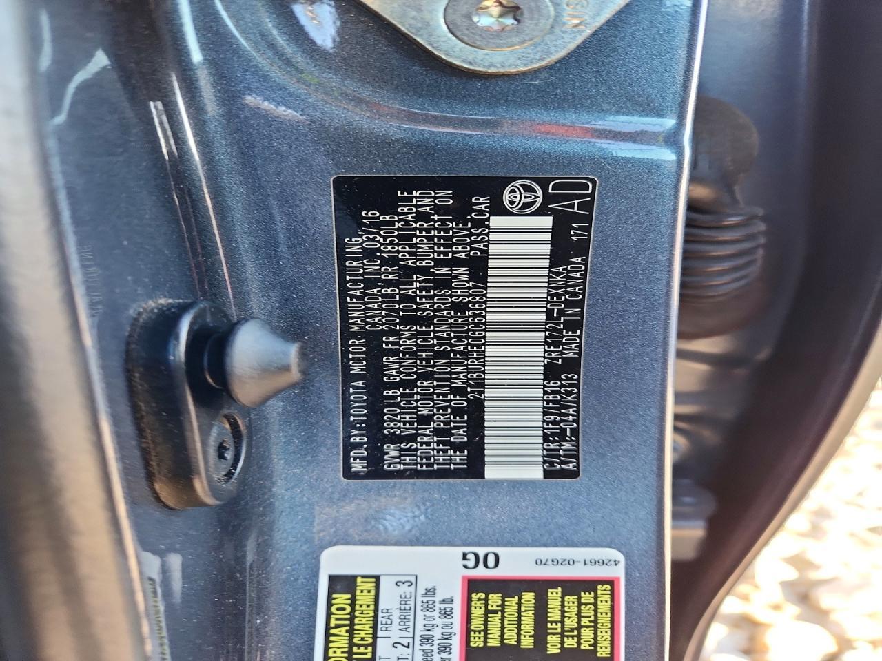 2016 TOYOTA COROLLA