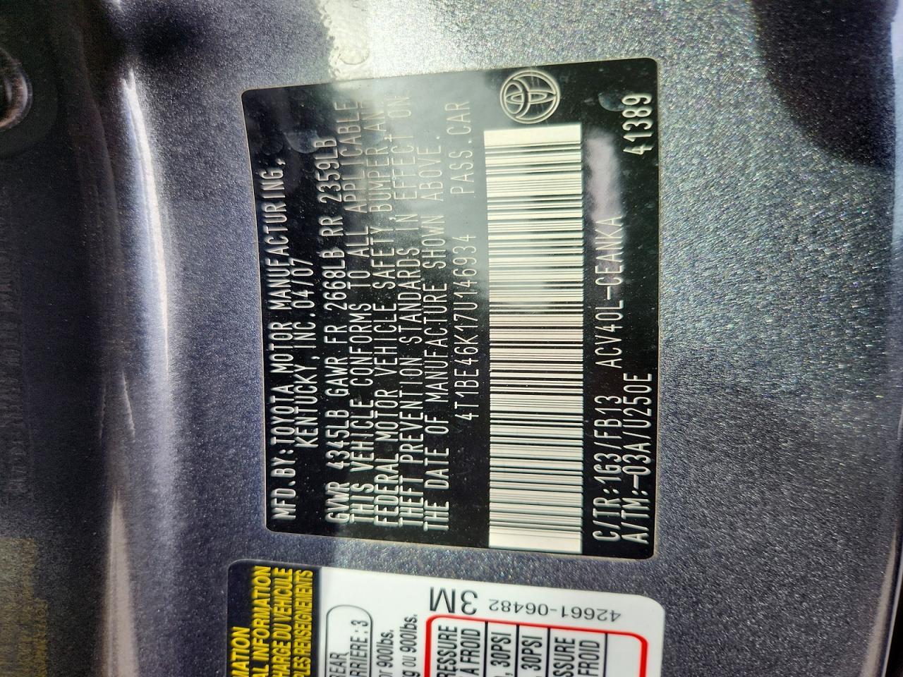 2007 TOYOTA CAMRY