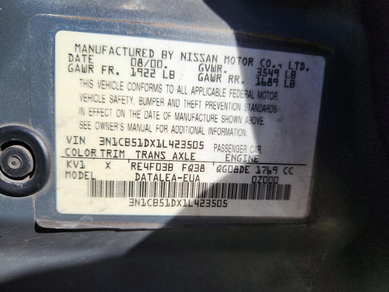 2001 NISSAN SENTRA
