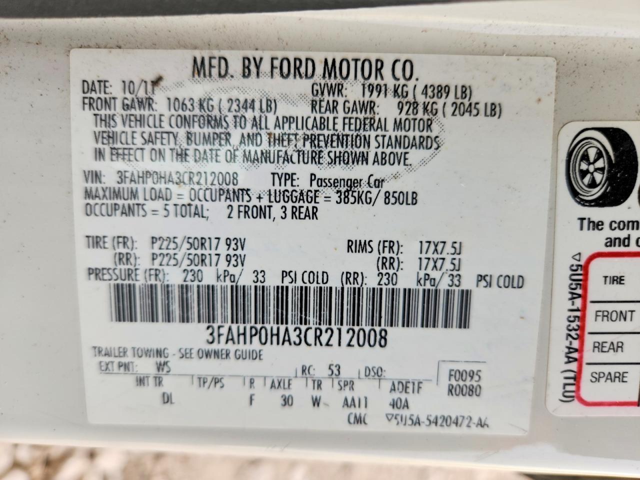 2012 FORD FUSION
