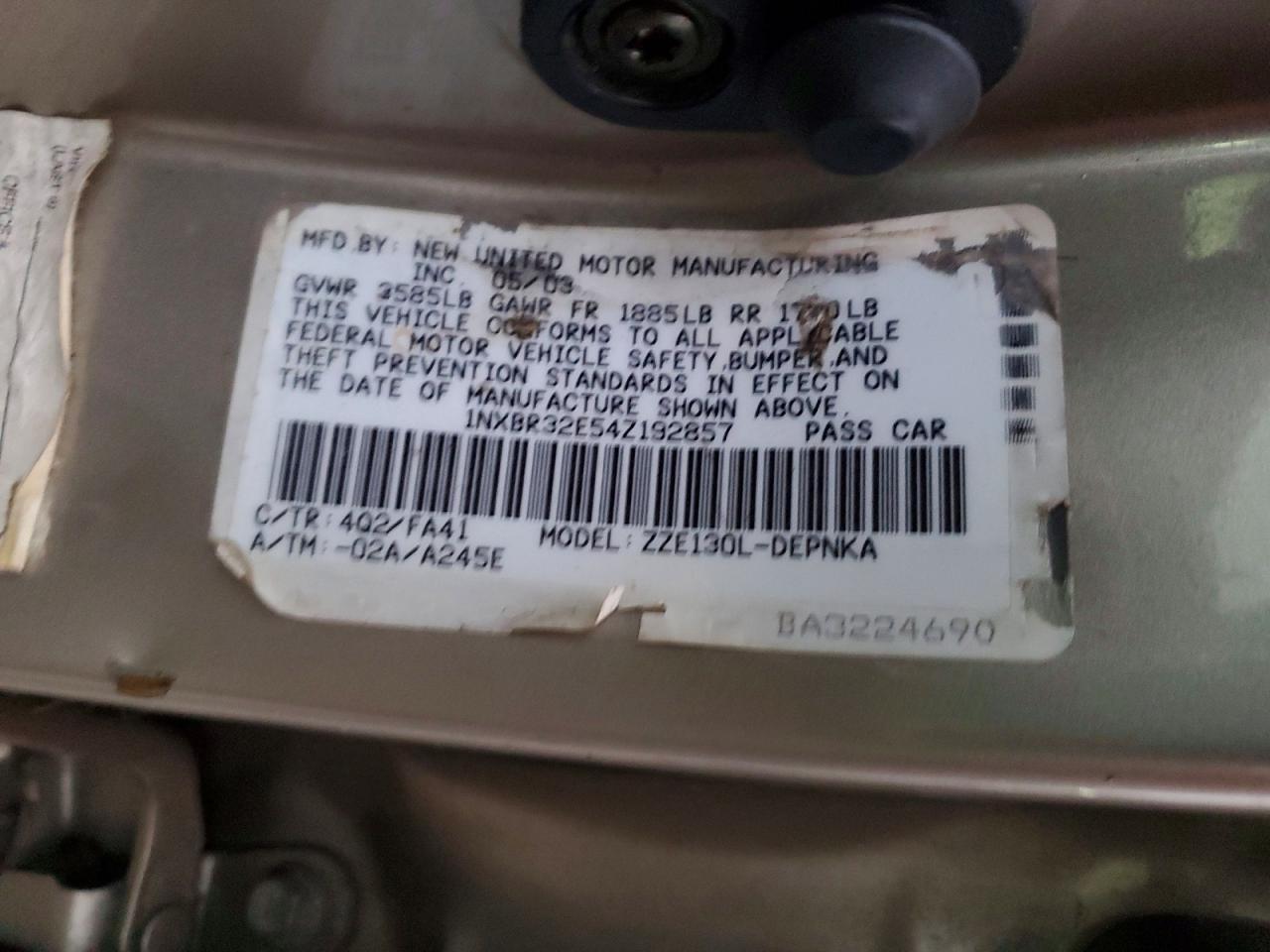 2004 TOYOTA COROLLA