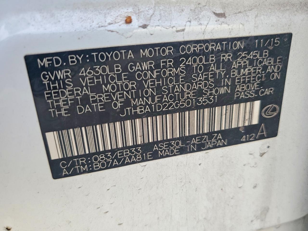 2016 LEXUS IS 200t