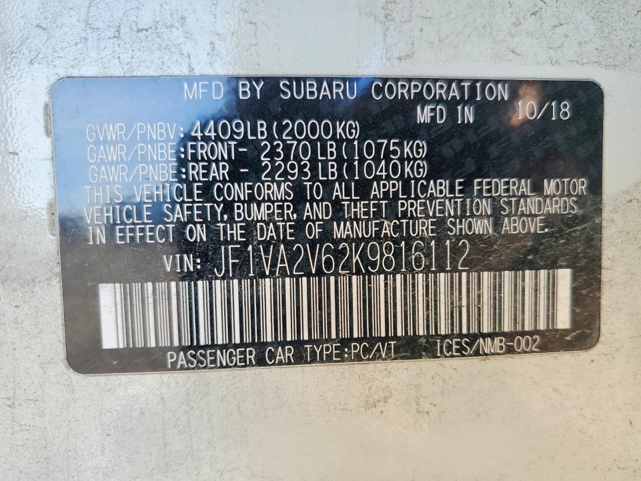 2019 SUBARU WRX
