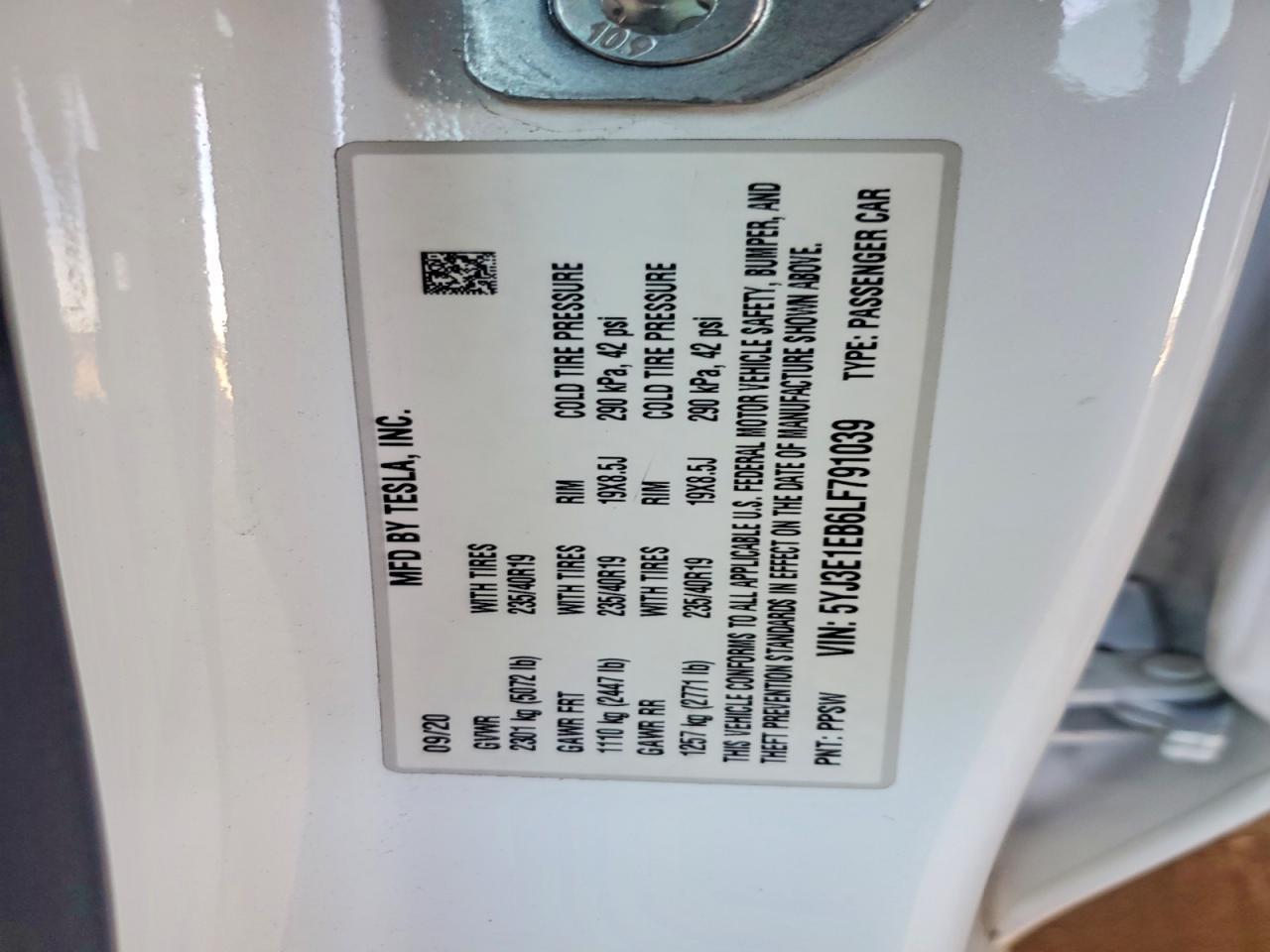 2020 TESLA MODEL 3