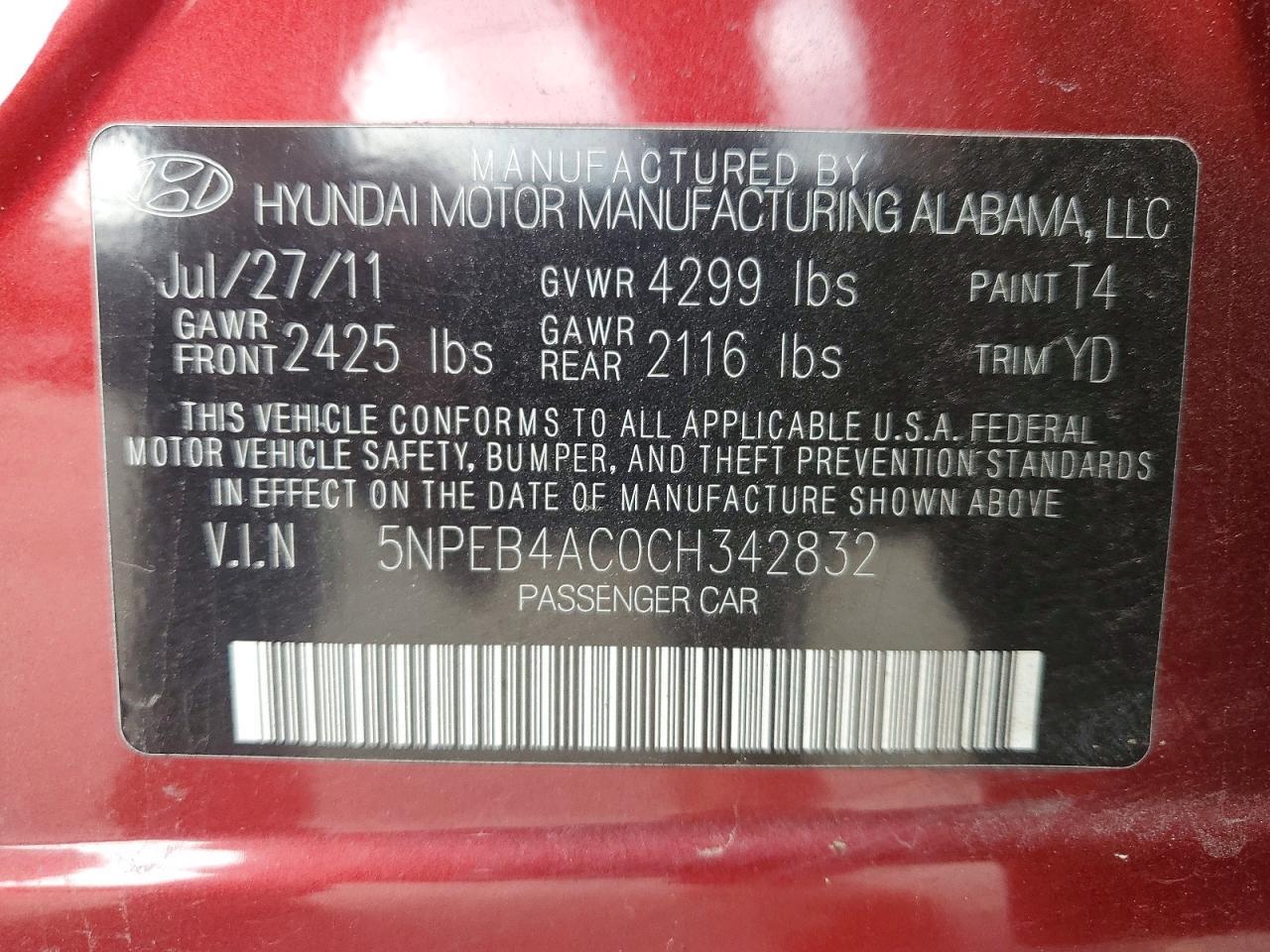 2012 HYUNDAI SONATA