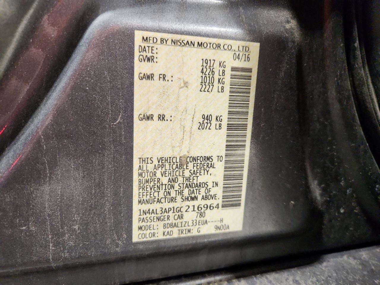 2016 NISSAN ALTIMA
