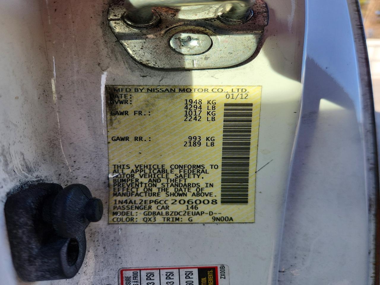 2012 NISSAN ALTIMA