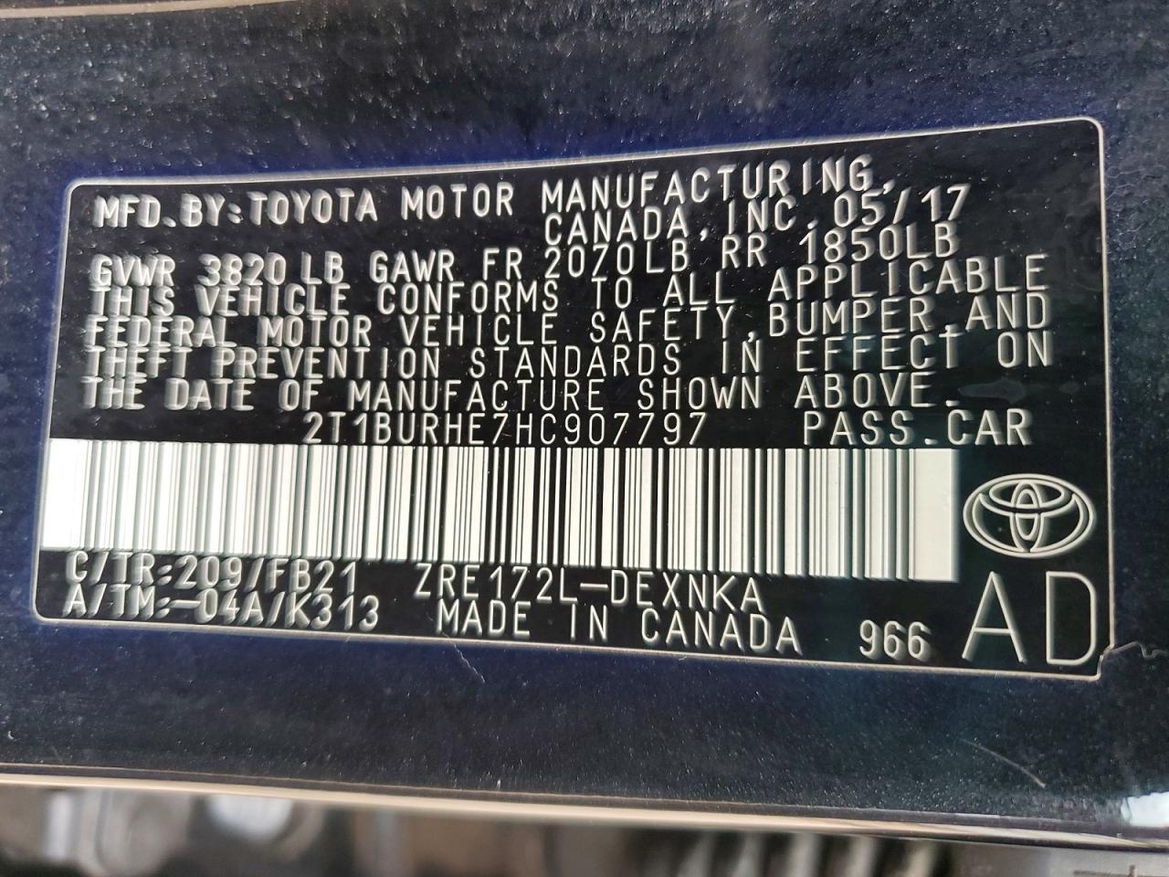 2017 TOYOTA COROLLA