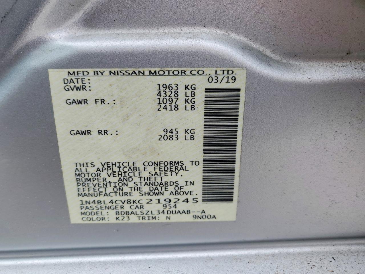 2019 NISSAN ALTIMA