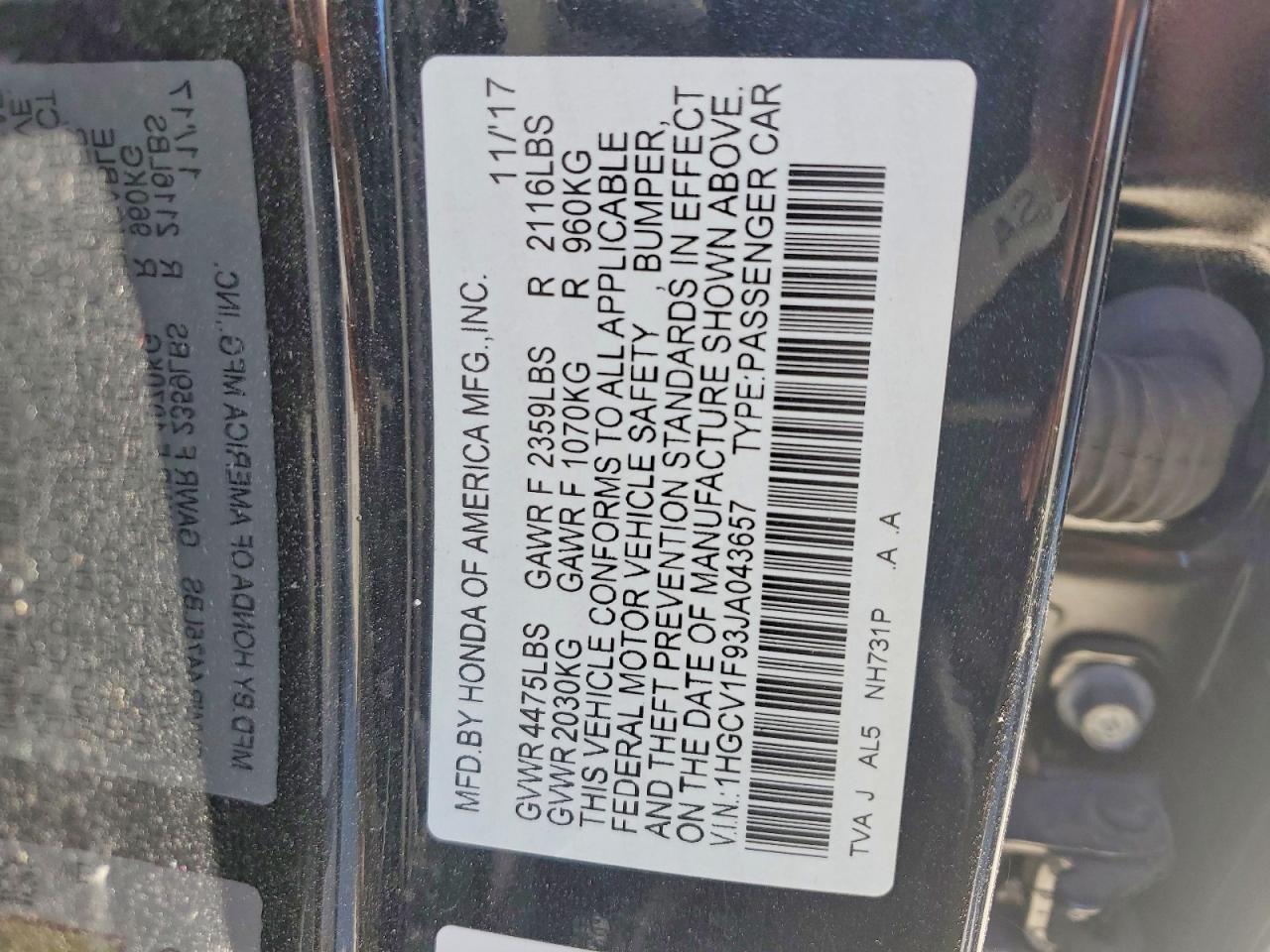 2018 HONDA ACCORD