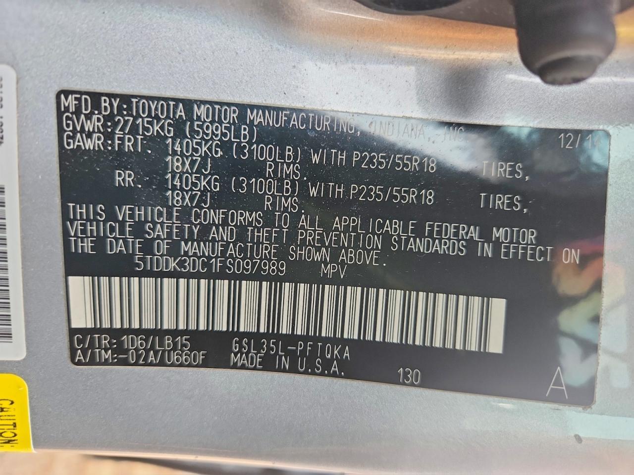 2015 TOYOTA SIENNA