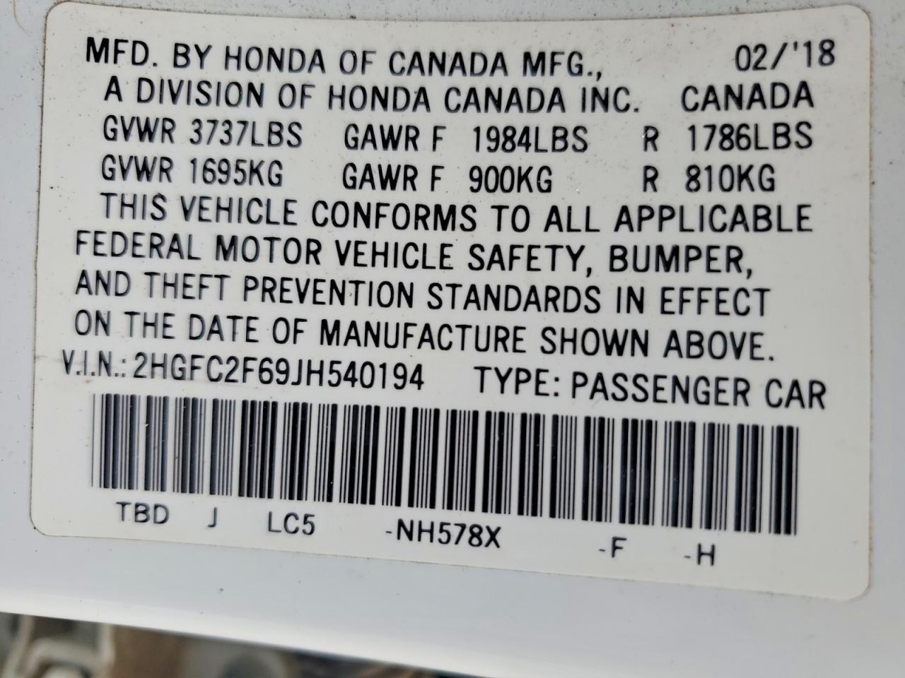 2018 HONDA CIVIC