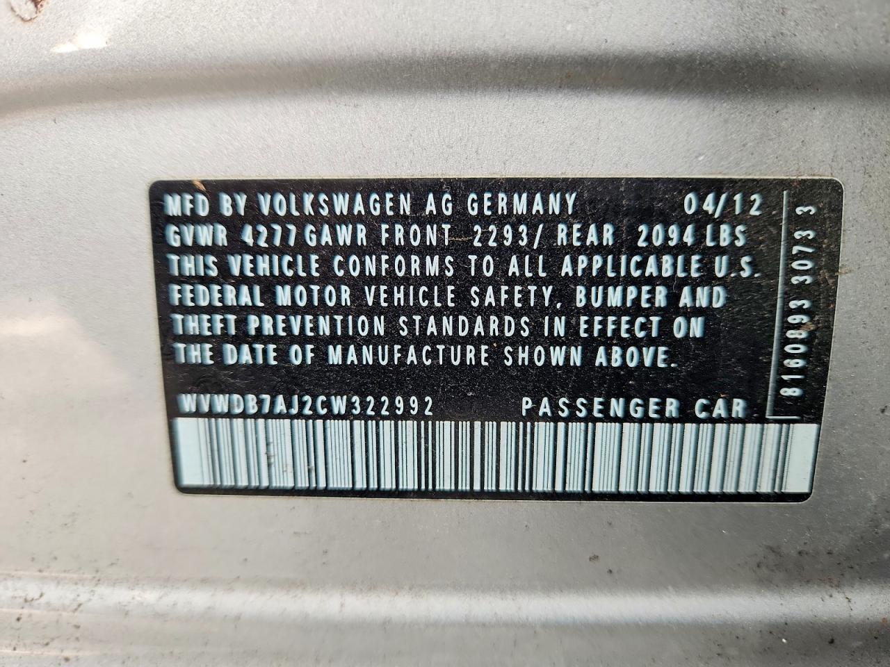 2012 VOLKSWAGEN GOLF