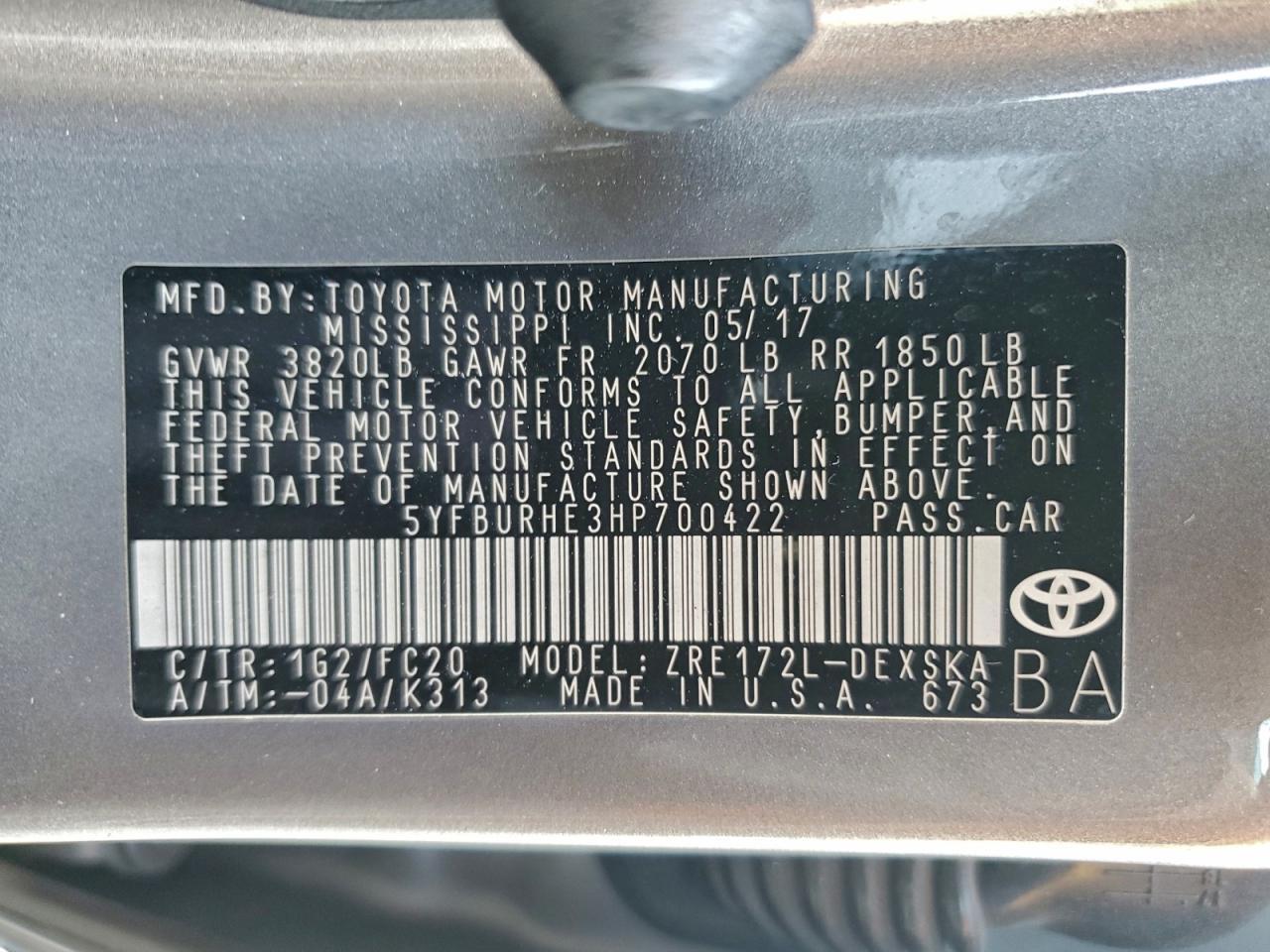 2017 TOYOTA COROLLA