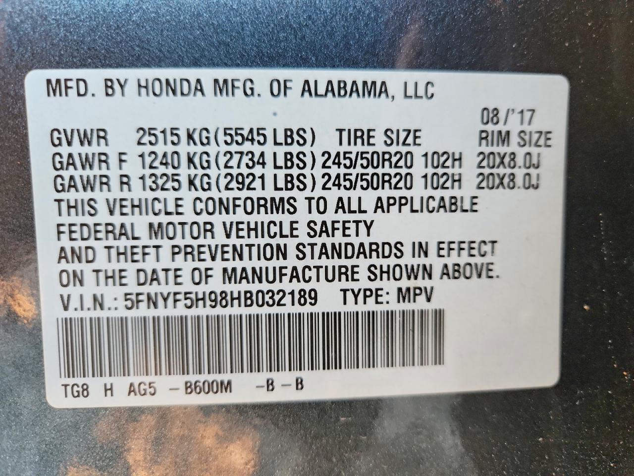 2017 HONDA PILOT