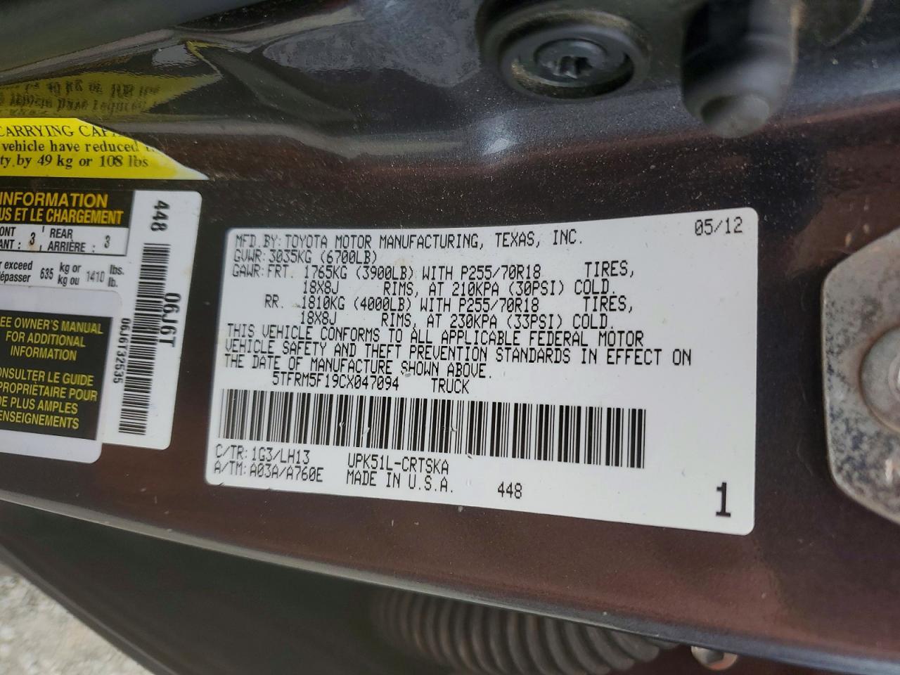 2012 TOYOTA TUNDRA