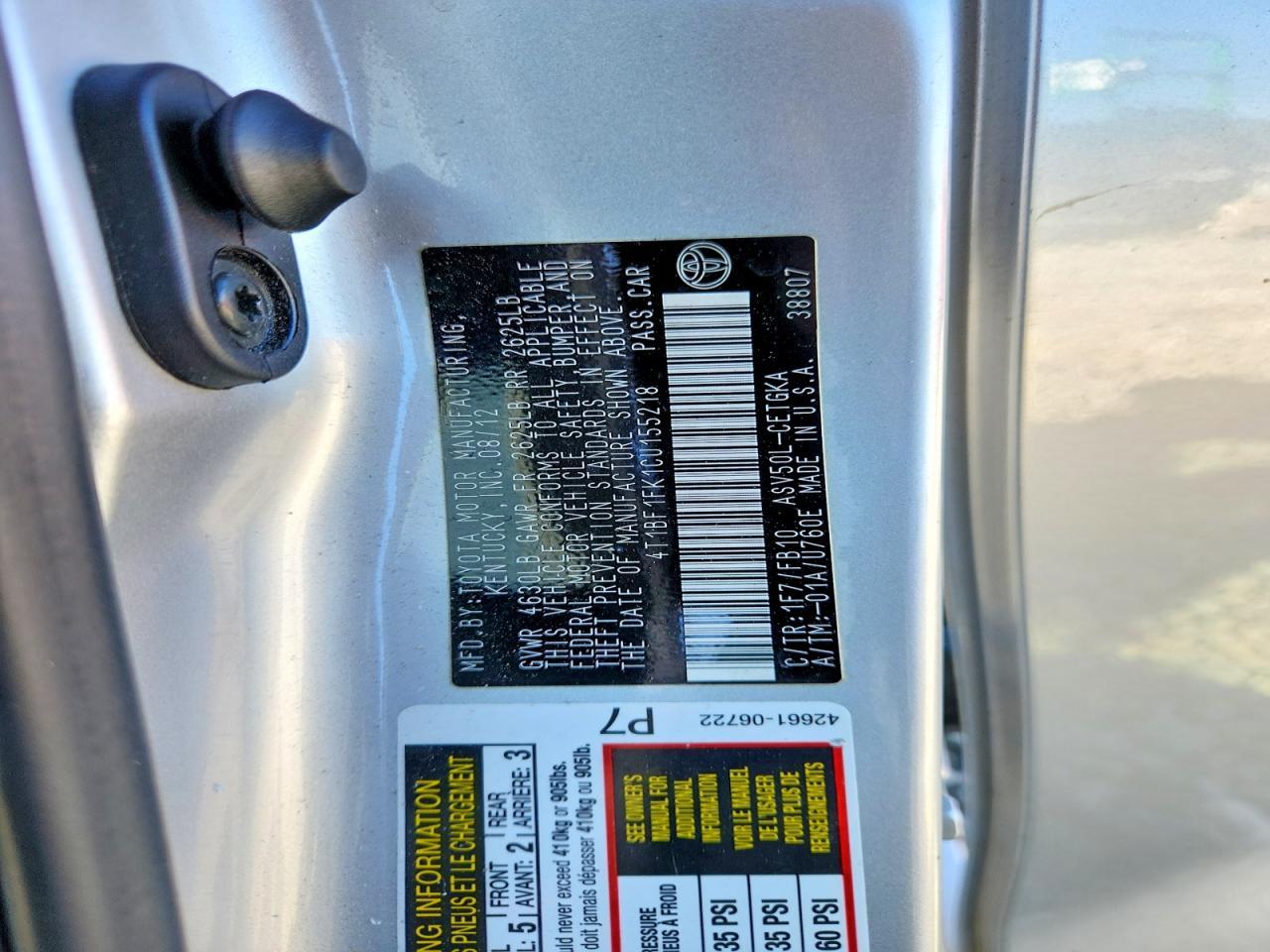 2012 TOYOTA CAMRY