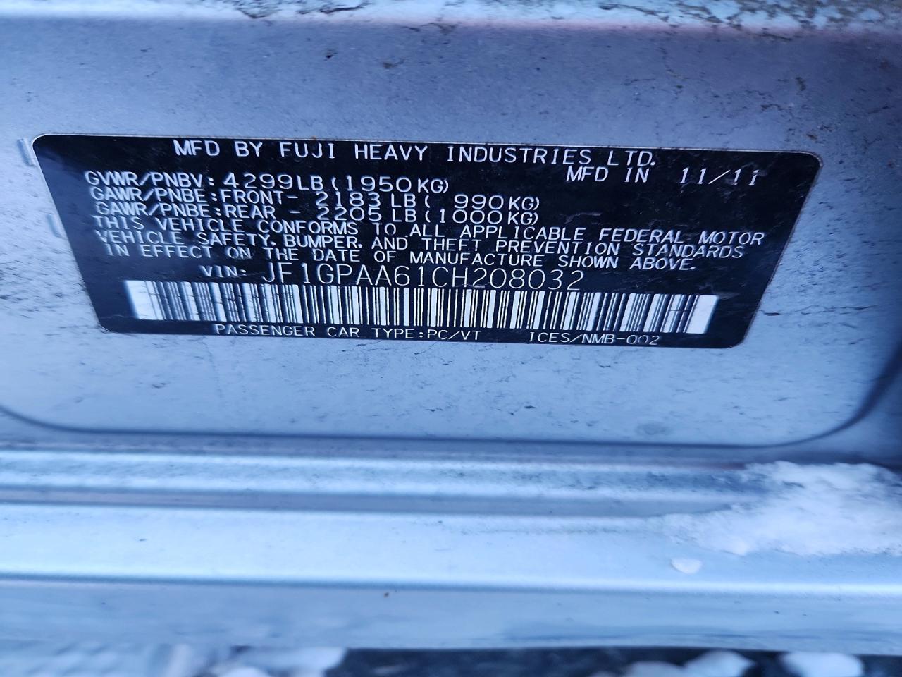 2012 SUBARU IMPREZA