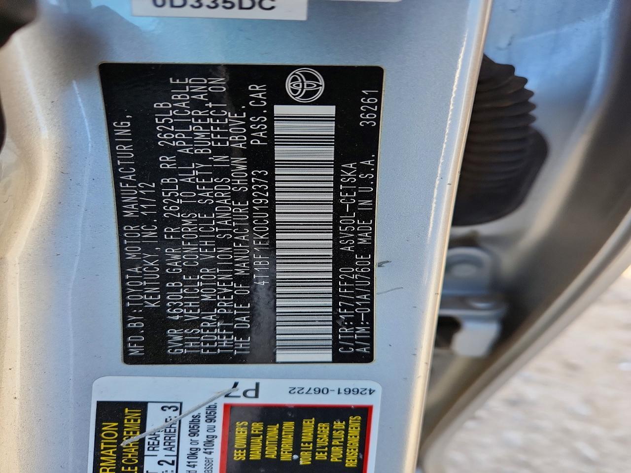 2012 TOYOTA CAMRY
