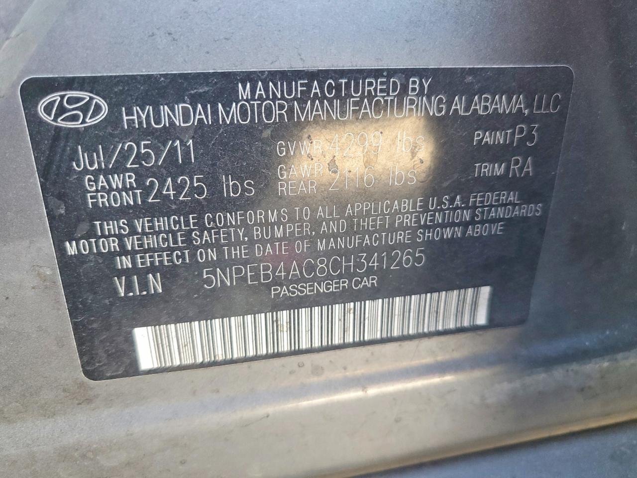 2012 HYUNDAI SONATA