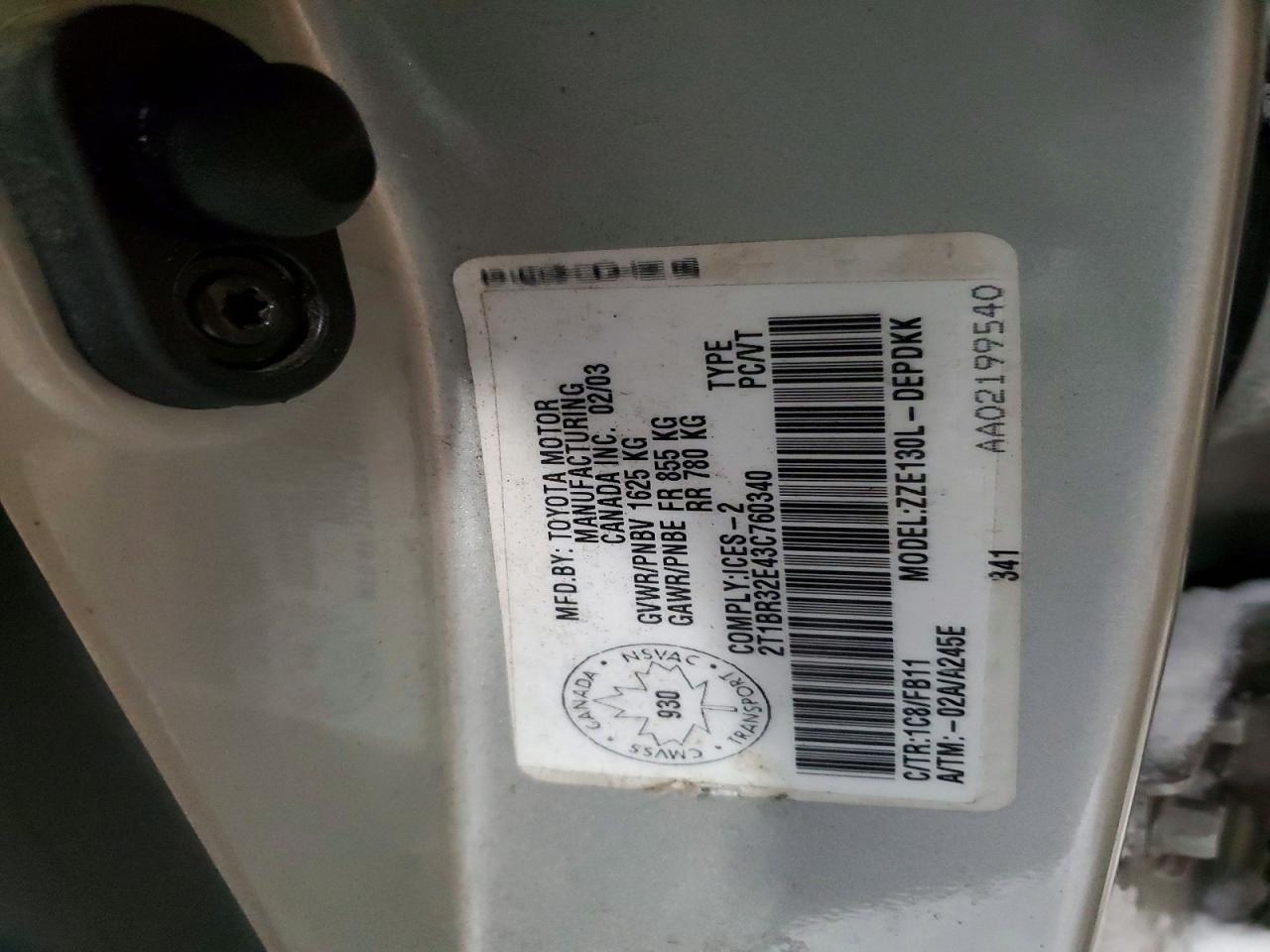 2003 TOYOTA COROLLA