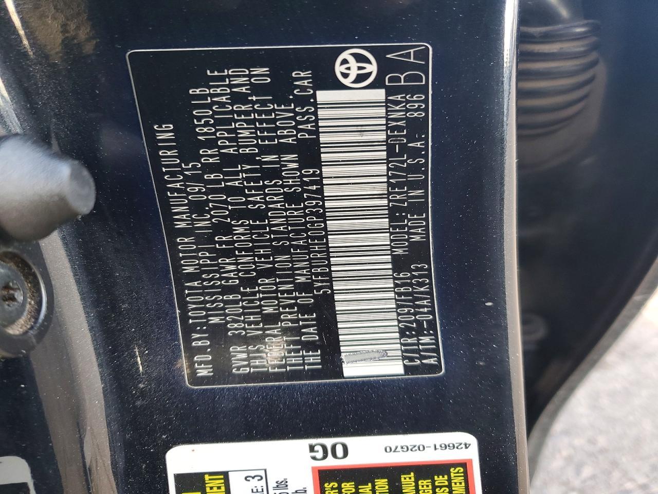 2016 TOYOTA COROLLA