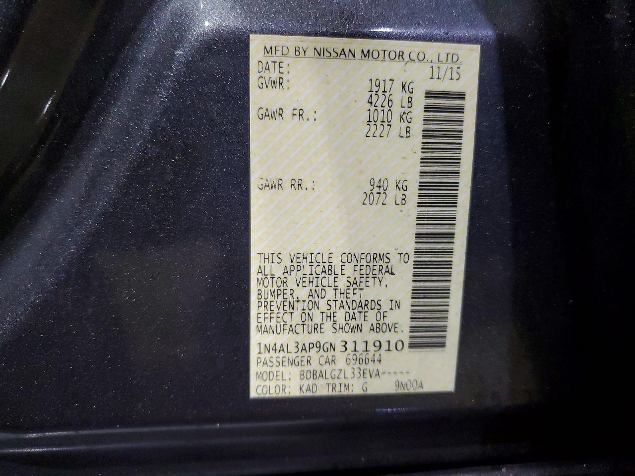 2016 NISSAN ALTIMA