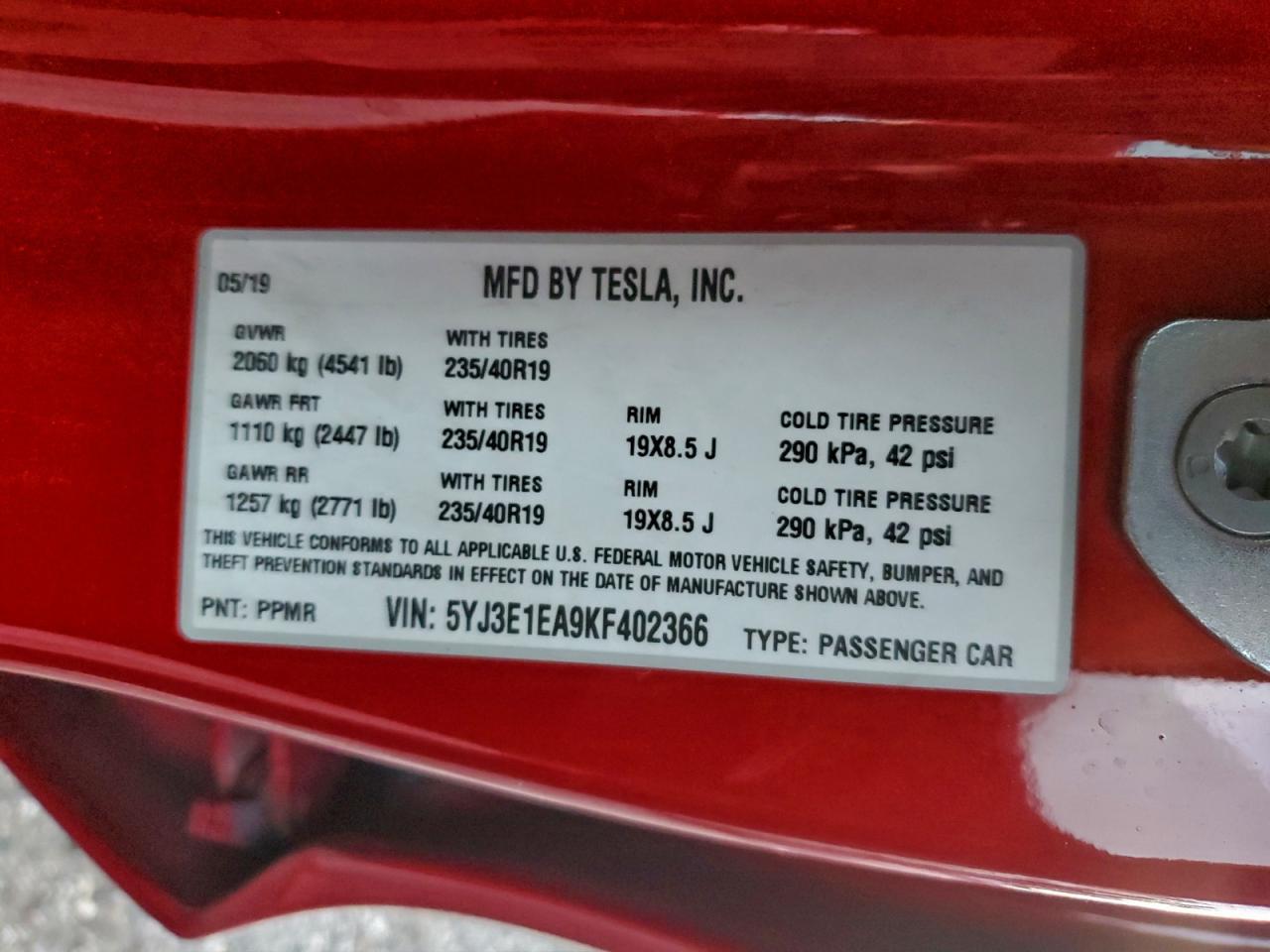 2019 TESLA MODEL 3