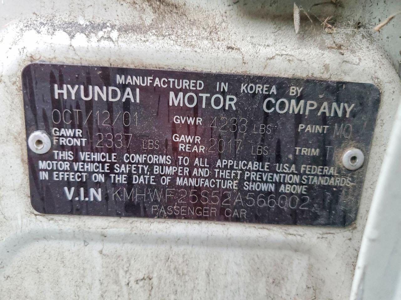 2002 HYUNDAI SONATA