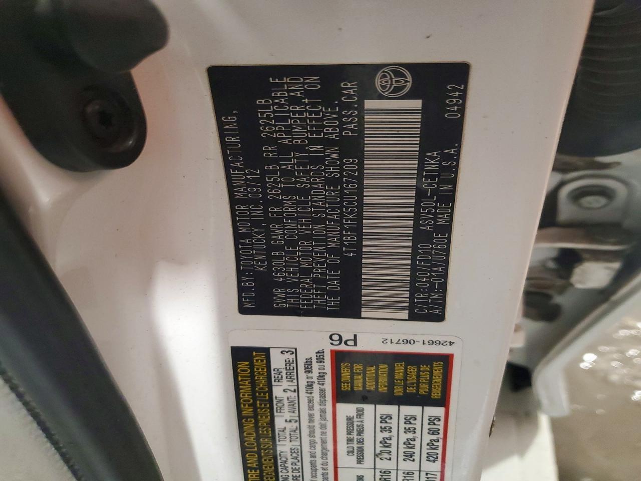 2012 TOYOTA CAMRY