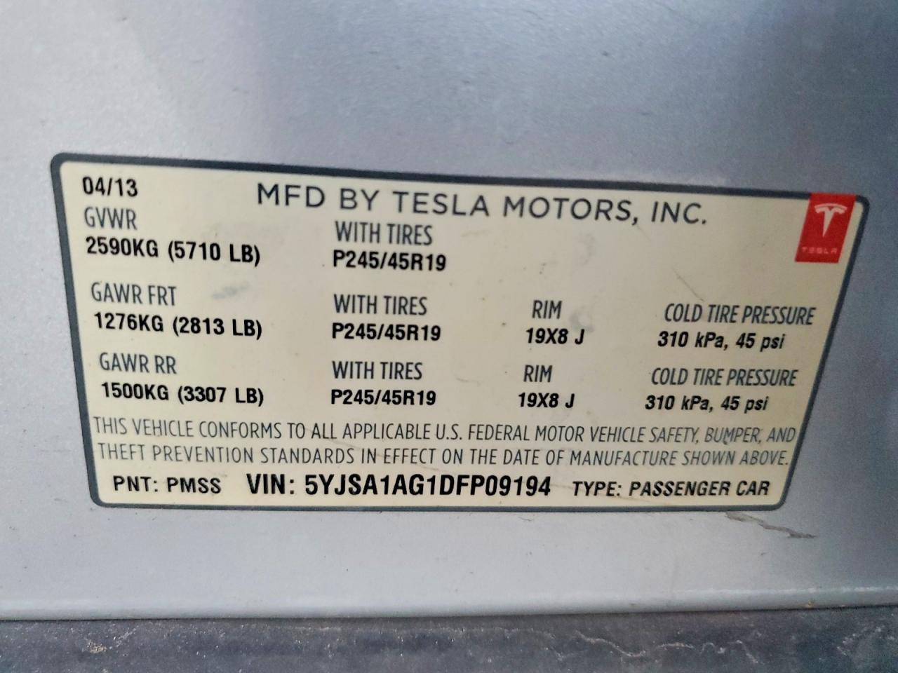 2013 TESLA MODEL S