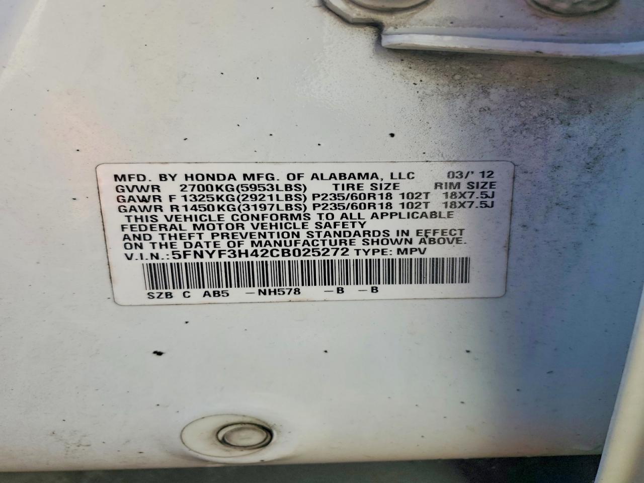 2012 HONDA PILOT