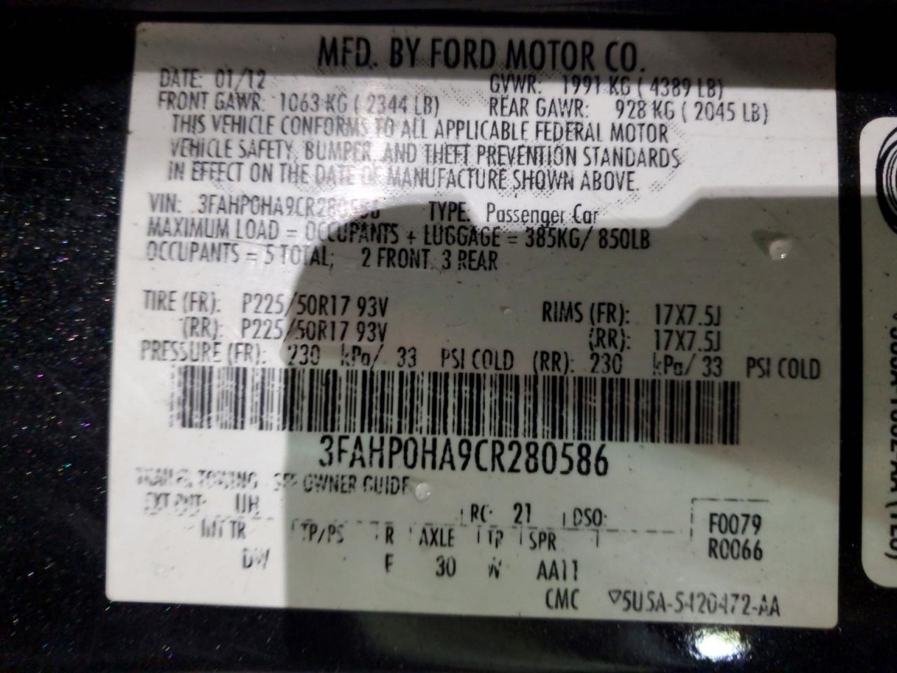 2012 FORD FUSION