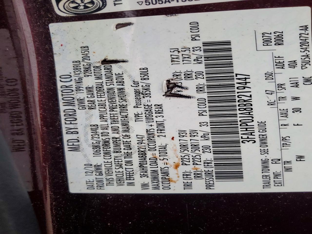 2011 FORD FUSION