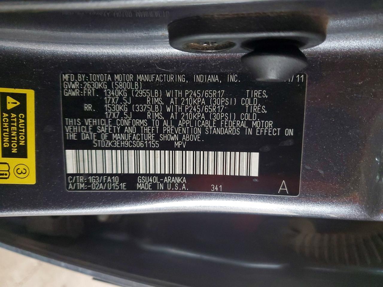 2012 TOYOTA HIGHLANDER