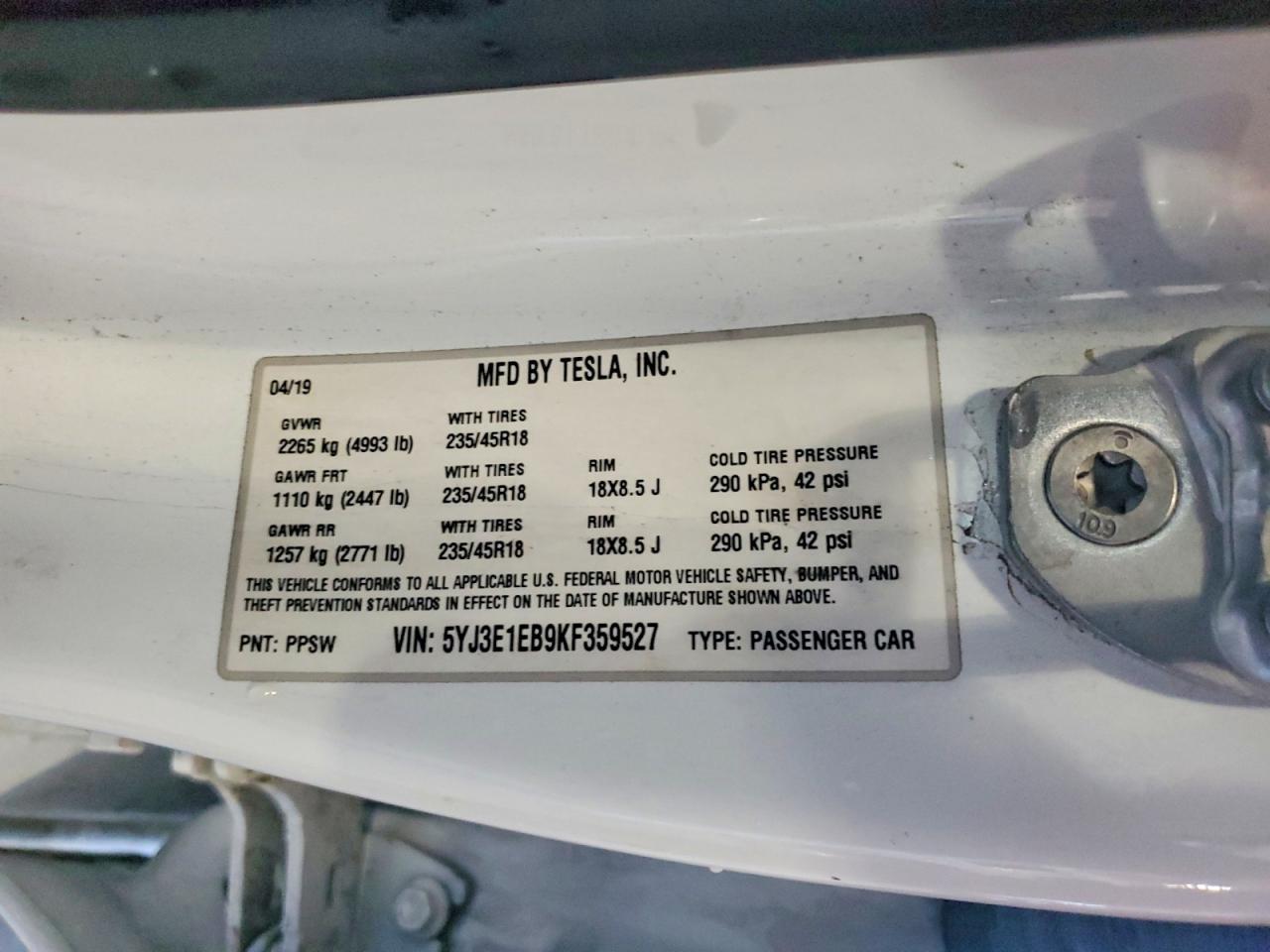 2019 TESLA MODEL 3