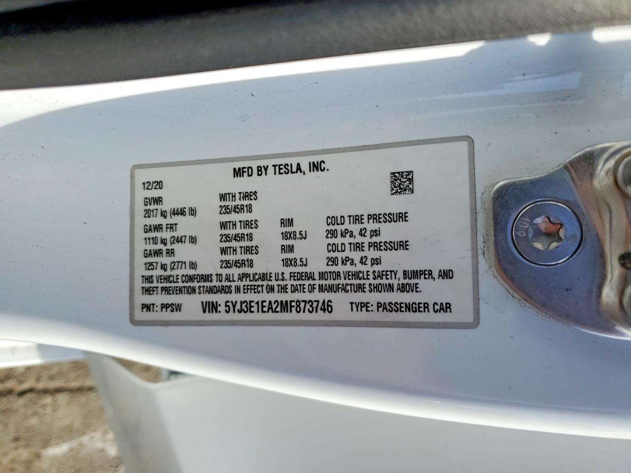 2021 TESLA MODEL 3
