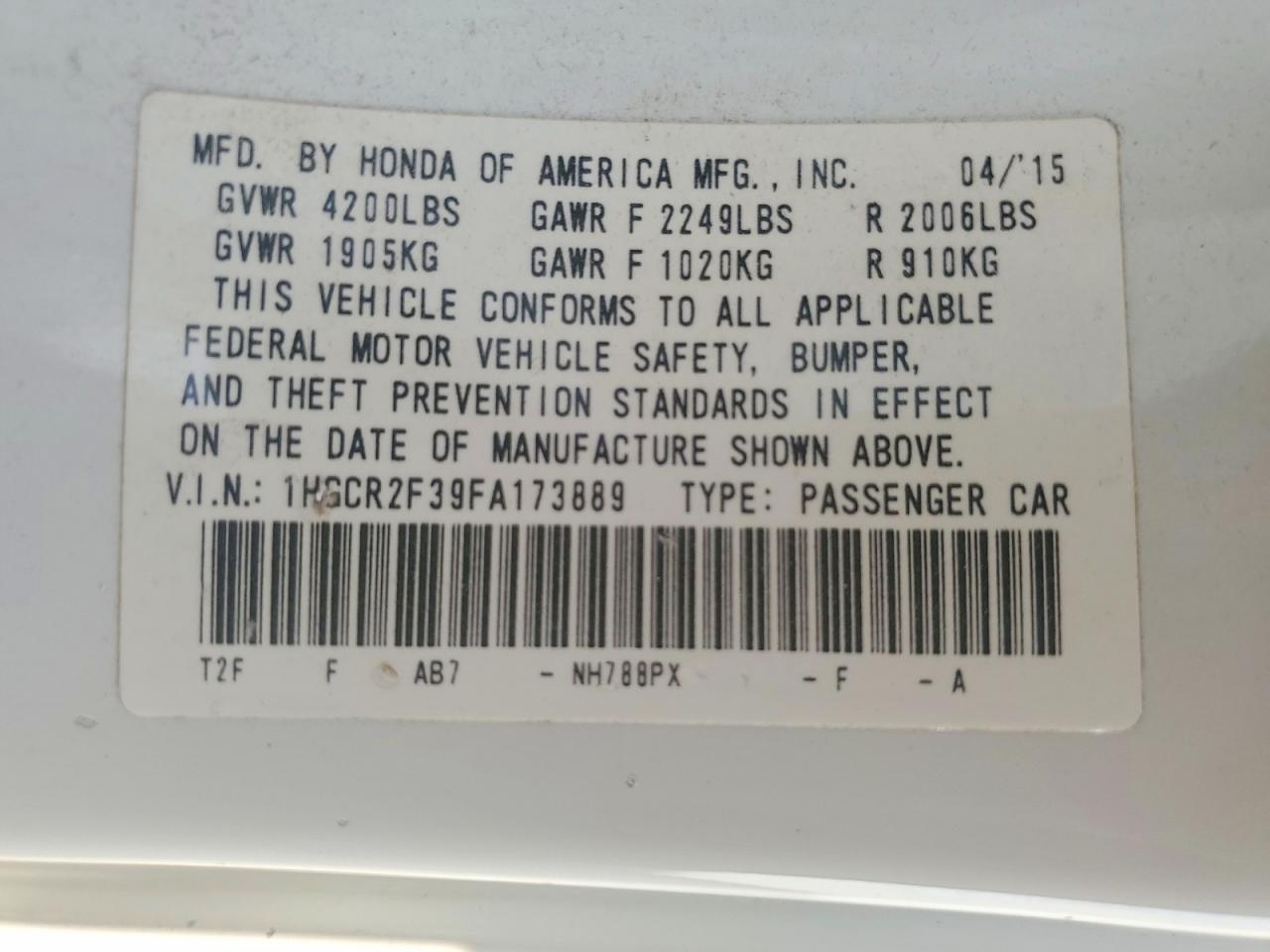 2015 HONDA ACCORD