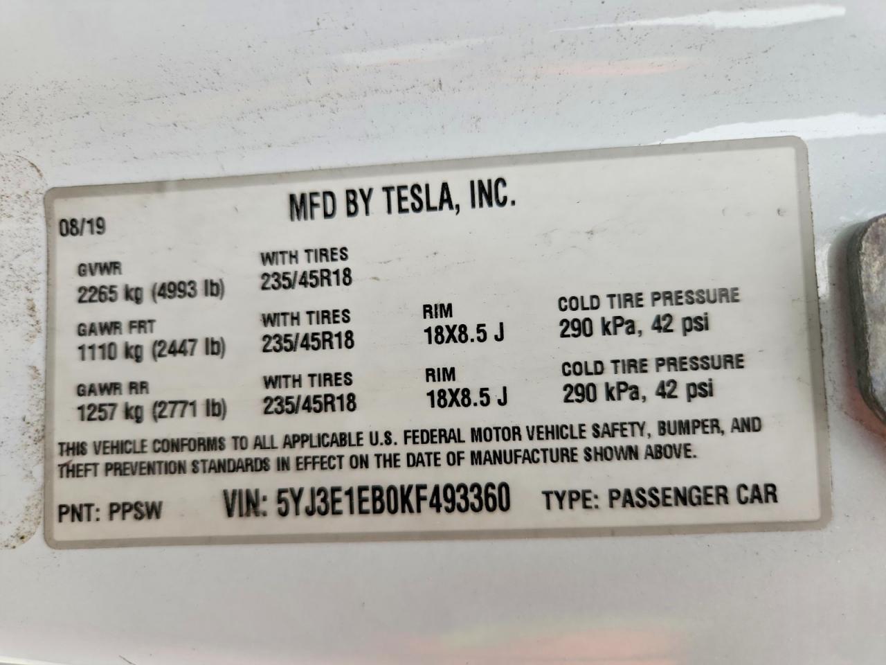 2019 TESLA MODEL 3