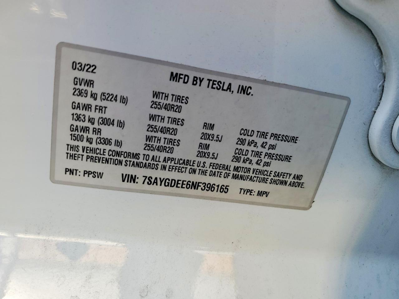 2022 TESLA MODEL Y