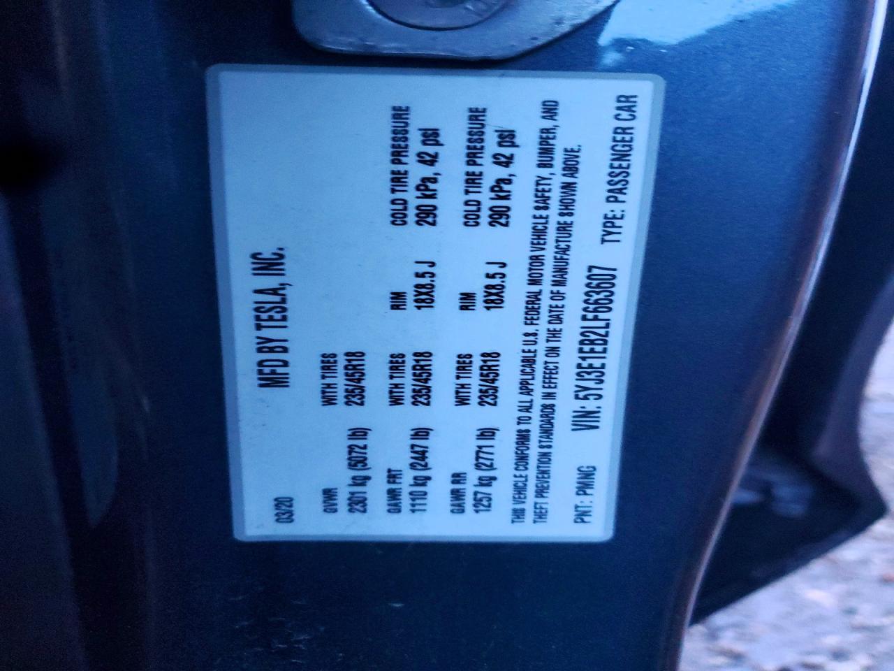 2020 TESLA MODEL 3