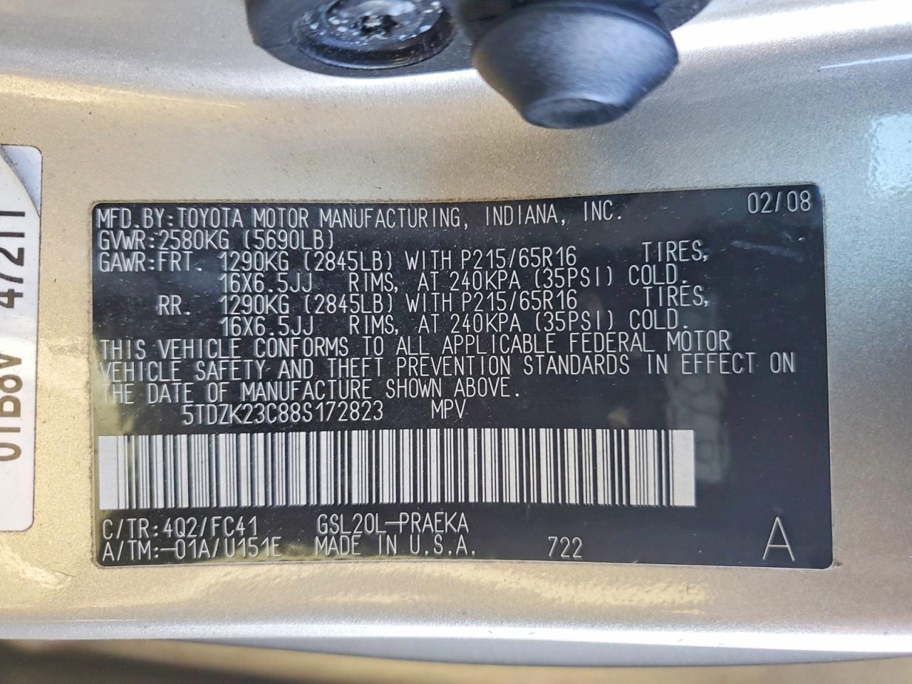 2008 TOYOTA SIENNA