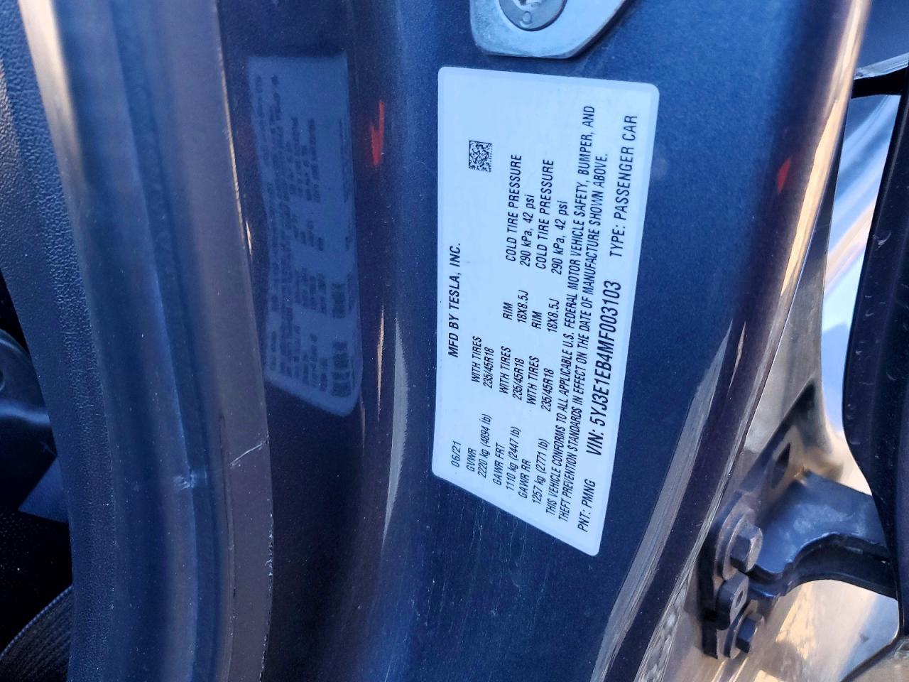 2021 TESLA MODEL 3