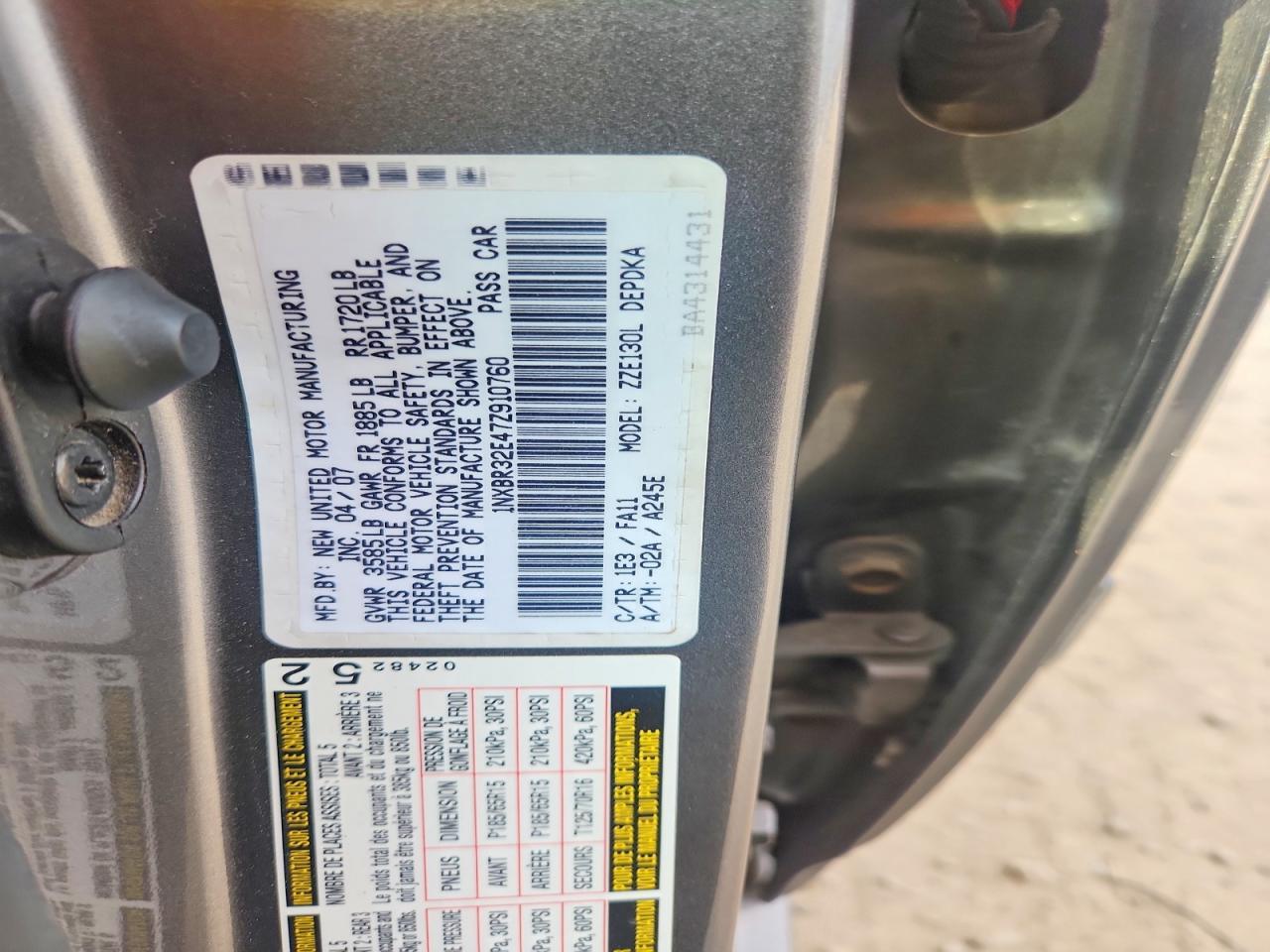 2007 TOYOTA COROLLA