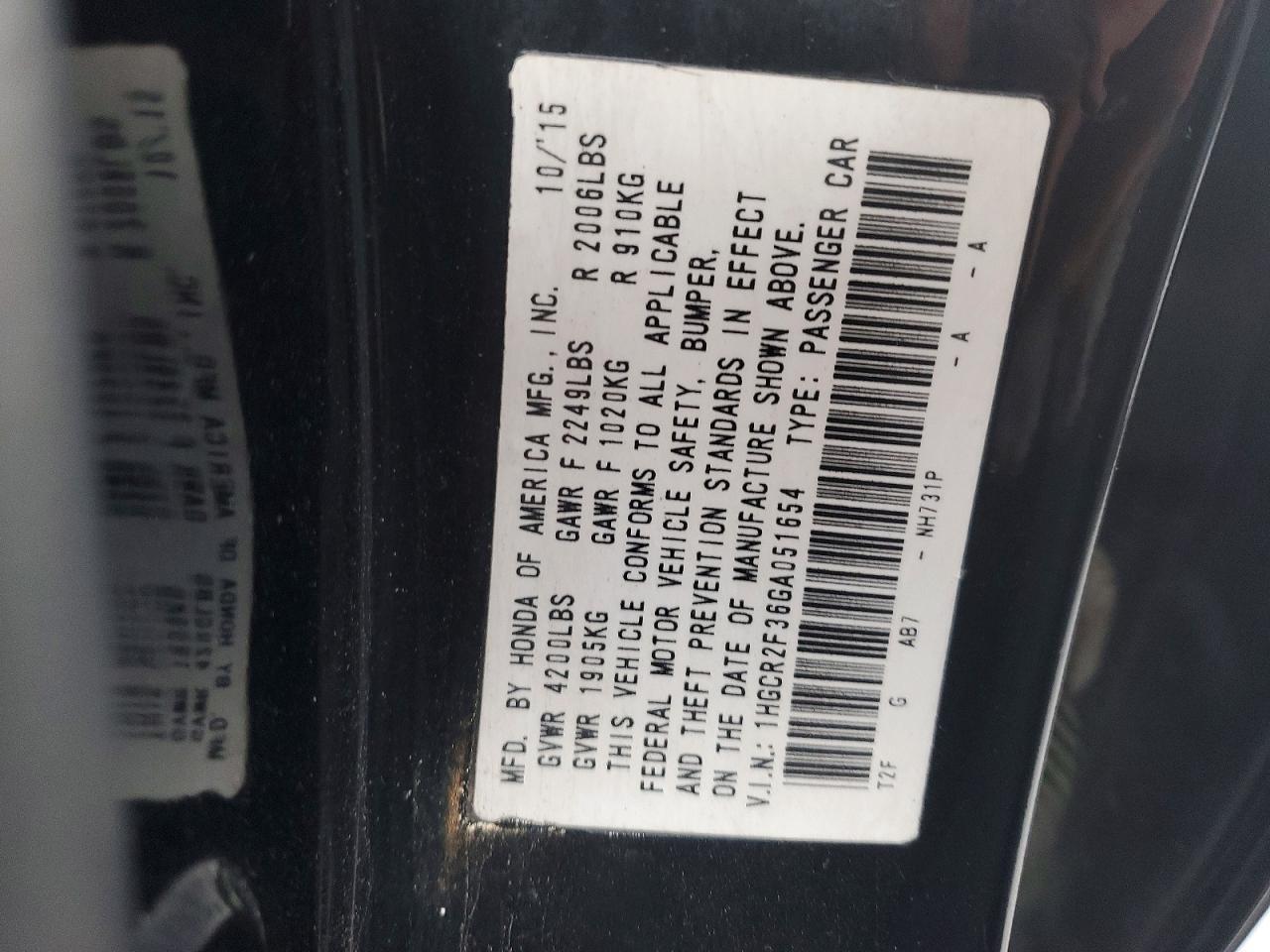 2016 HONDA ACCORD