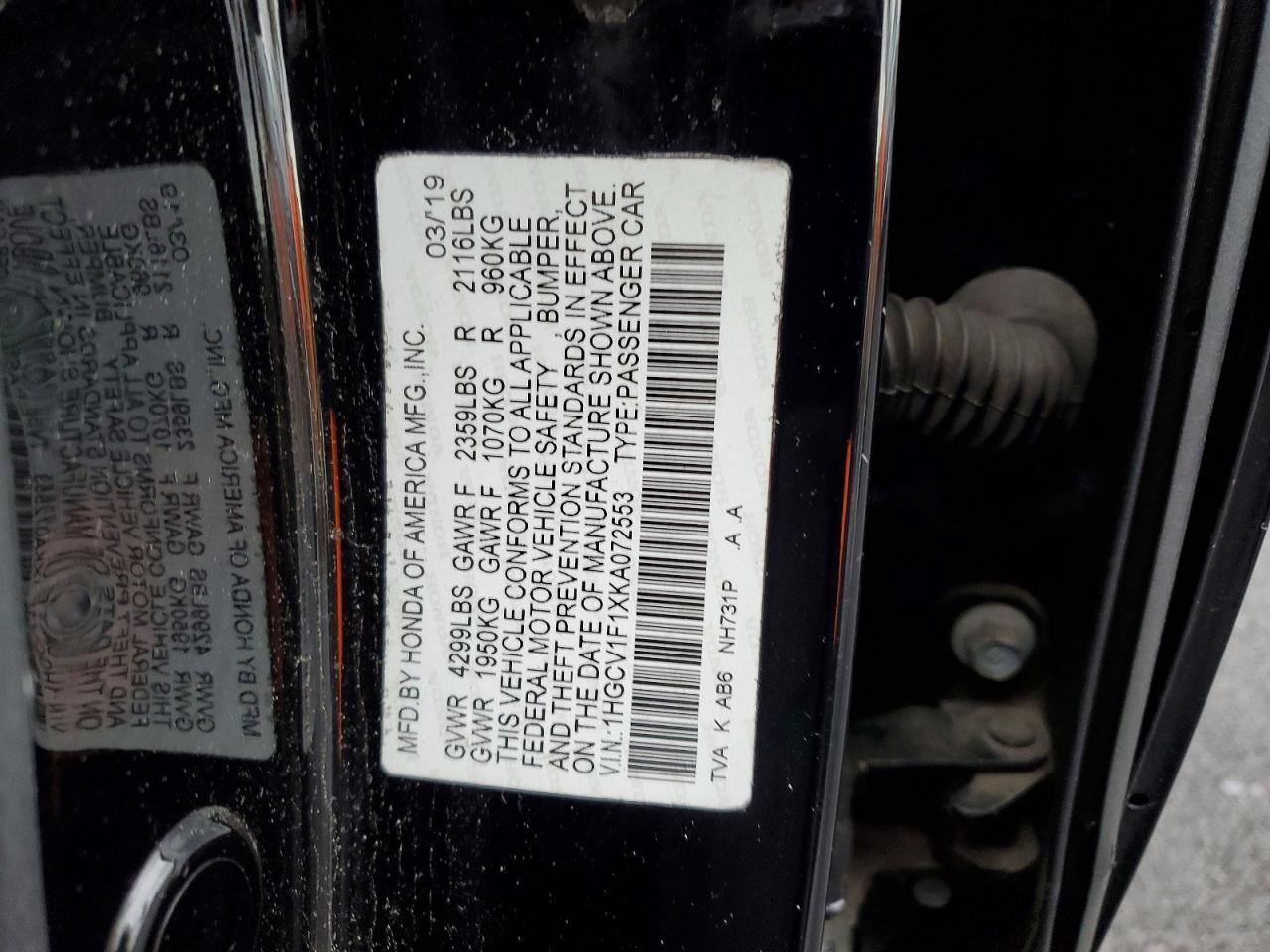 2019 HONDA ACCORD