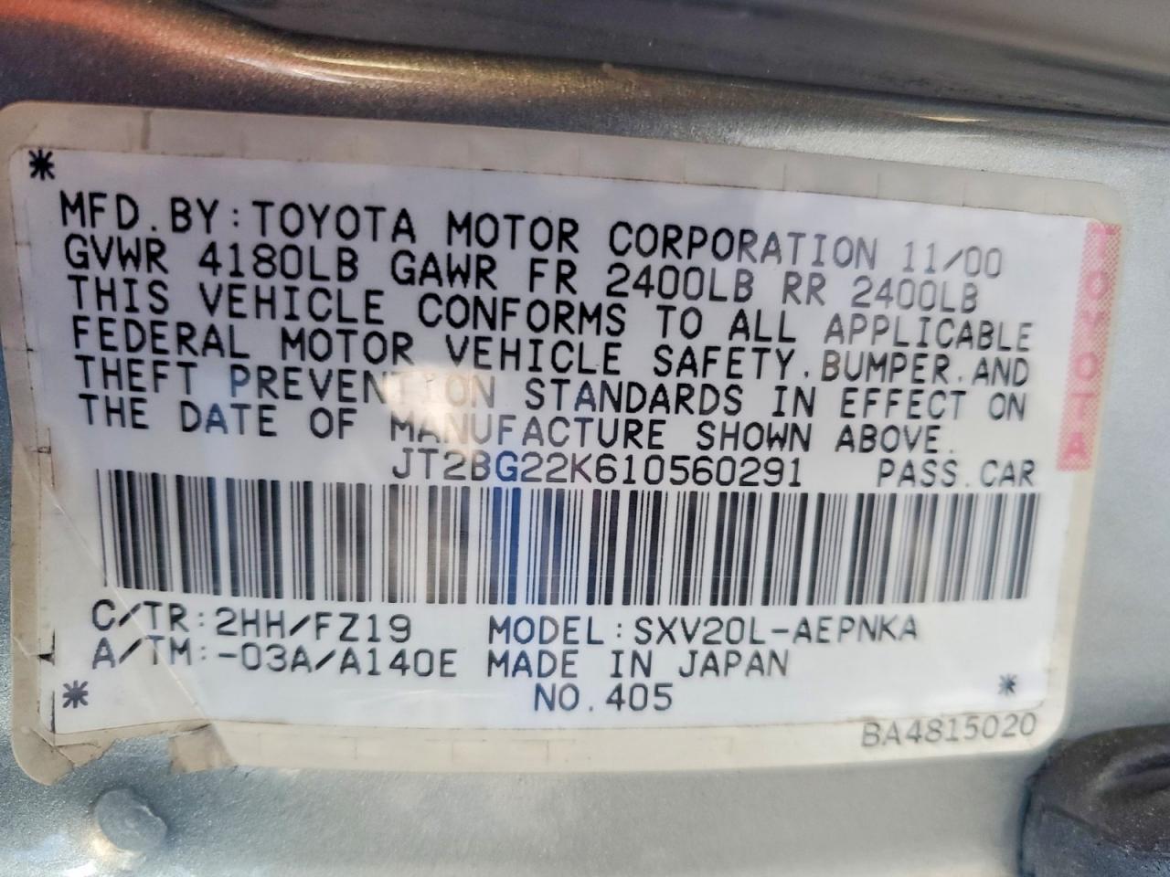 2001 TOYOTA CAMRY