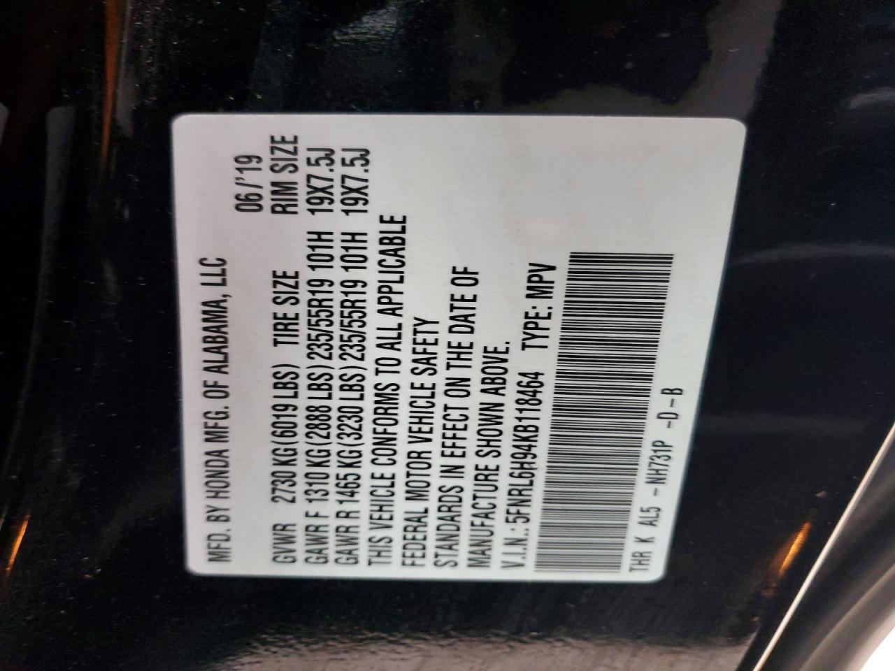 2019 HONDA ODYSSEY