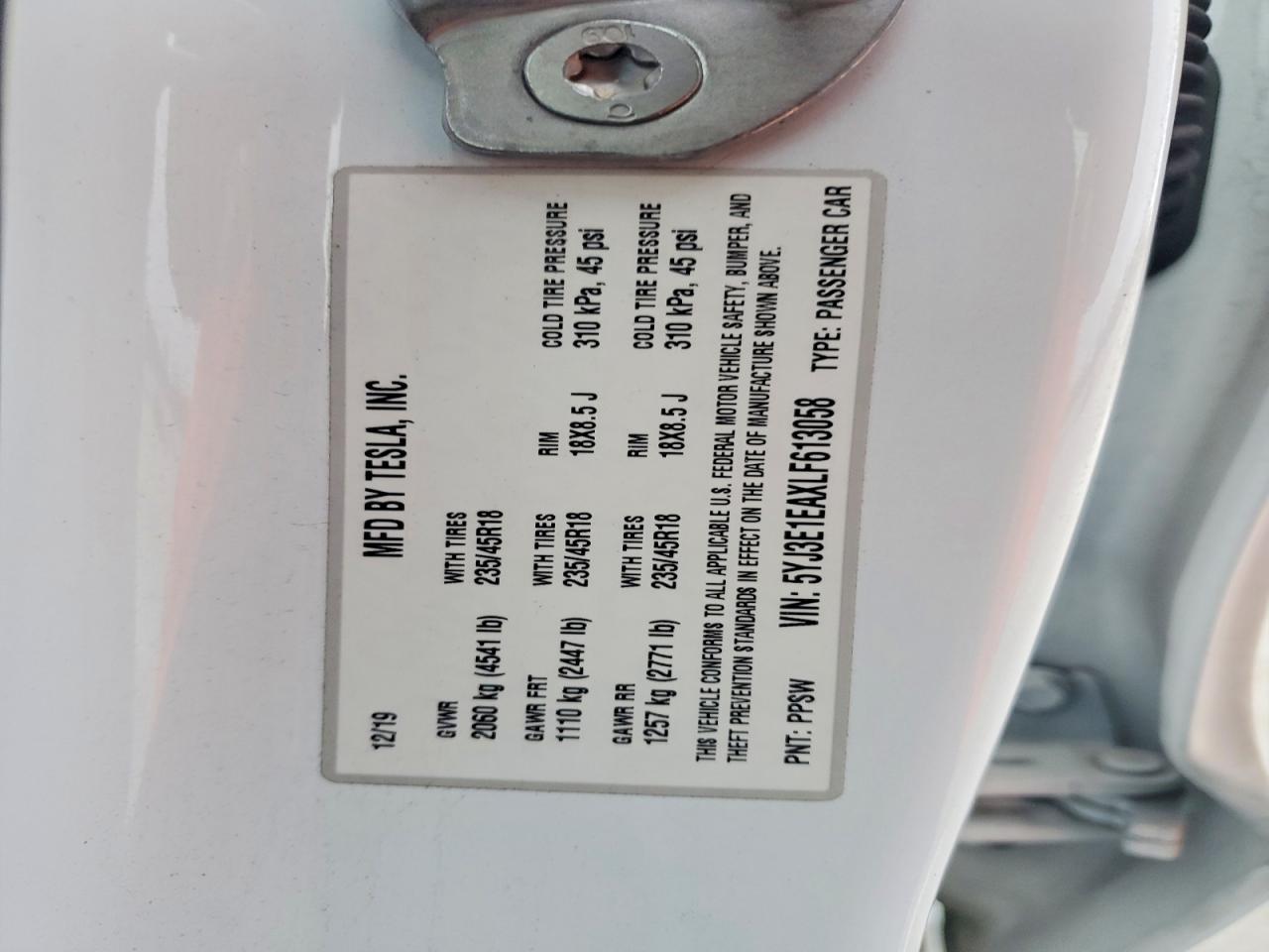 2020 TESLA MODEL 3
