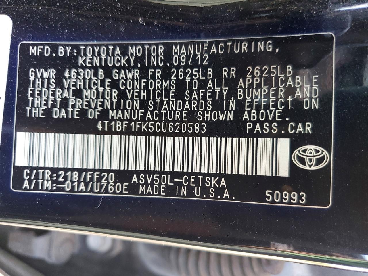 2012 TOYOTA CAMRY